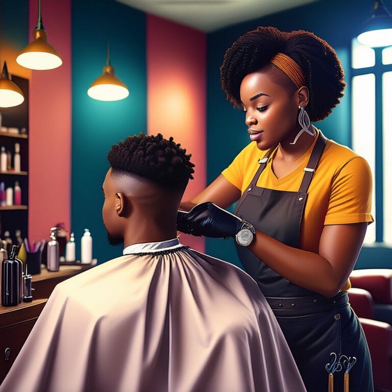 AI-Female-Barber-cutting-client
