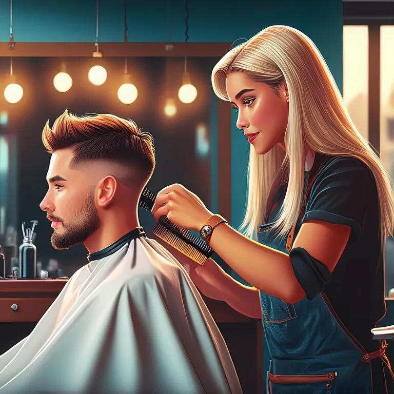 a woman cutting a man's hair