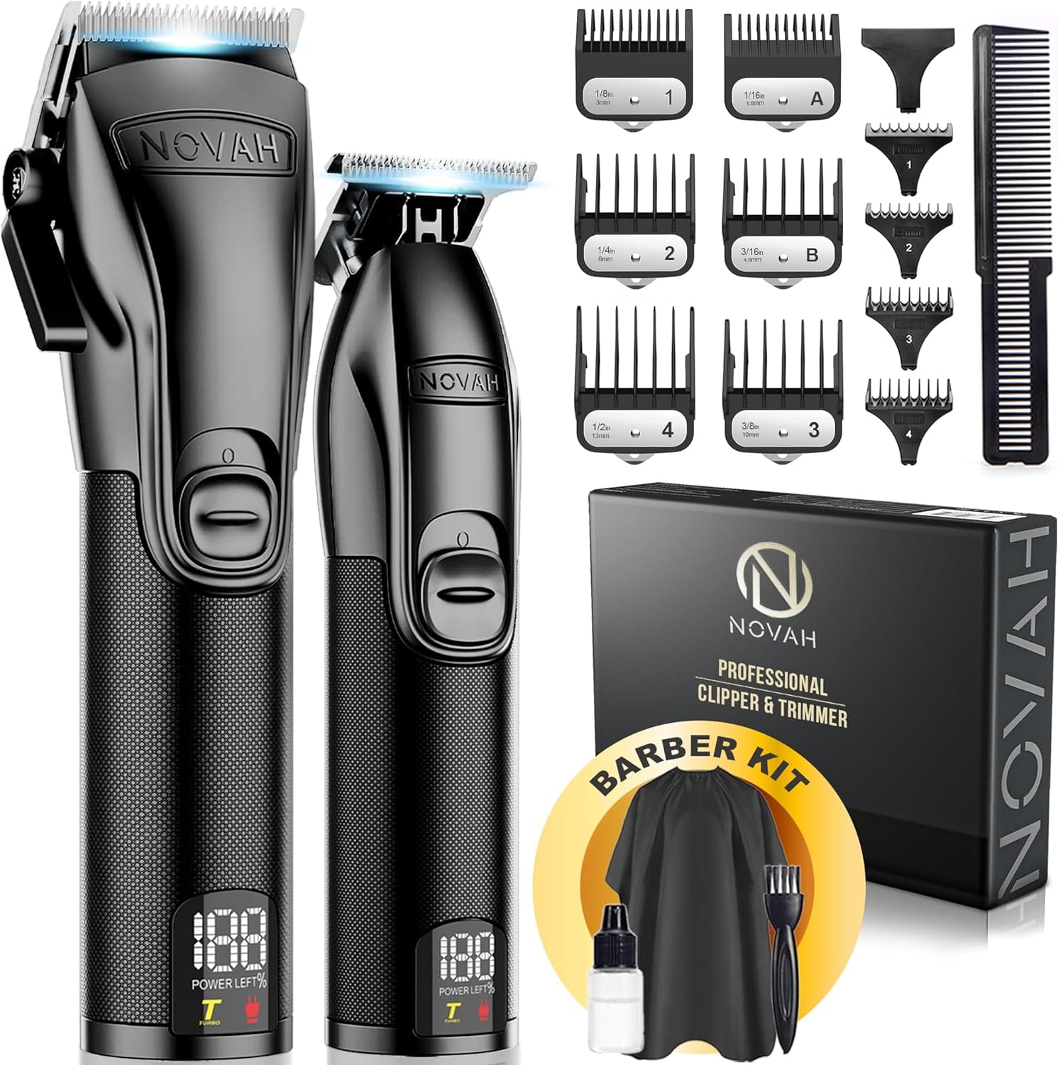 Novah® Professional Hair Clippers for Men, Professional Barber Clippers and Trimmer Set, Mens Cordless Hair Clippers for Barbers Haircut Kit Fade