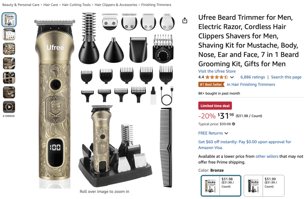 Ufree beard trimmer electric razor cordless