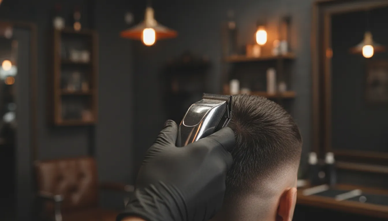Barber working a skin fade with a professional adjustable-blade clipper