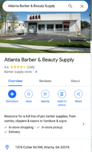 Atlanta Barber Supply Google Map Overview and Reviews