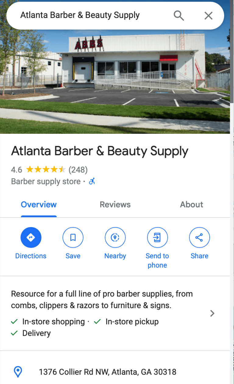 Atlanta Barber Supply Google Map Overview and Reviews