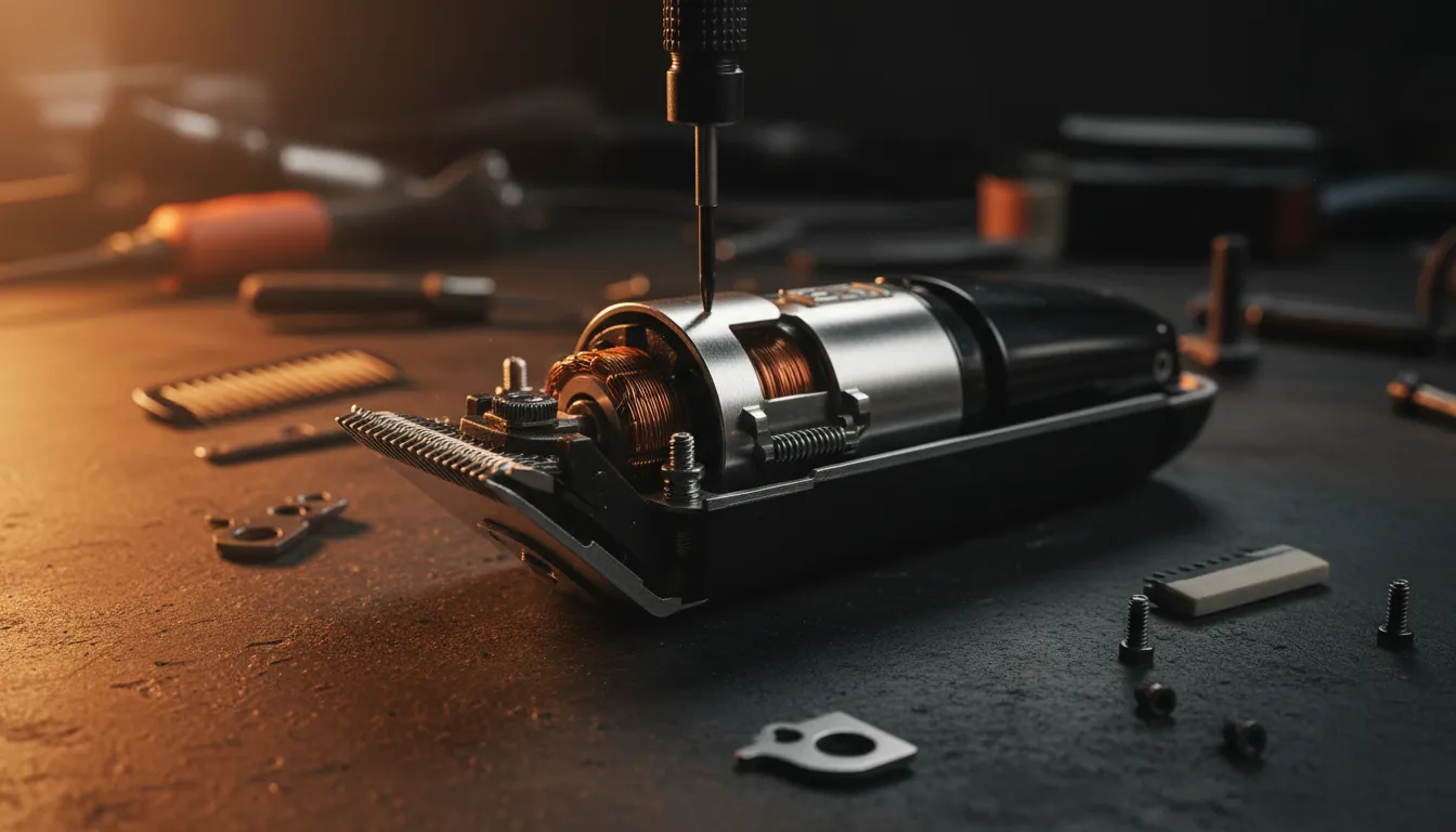 Disassembled clipper with tension screws exposed for adjustment