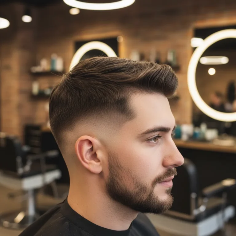 Man with a fresh burst fade haircut in a barbershop