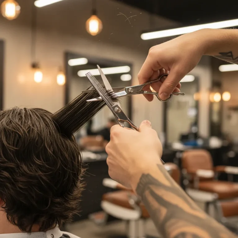 How to Use Thinning Shears: The Texturizing Moves Barbers Actually Use 1 Barber using thinning shears to texture a client's hair