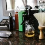 barber back bar with barbicide