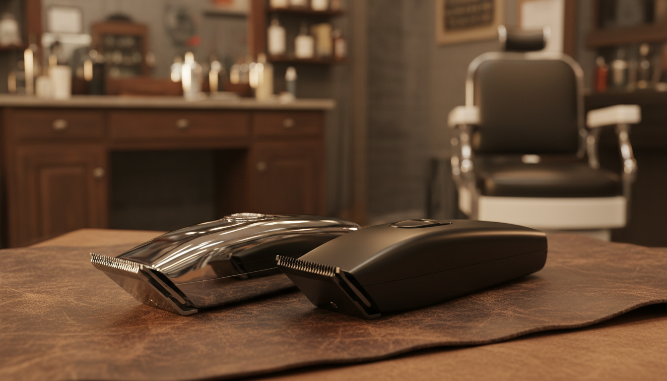 Chrome and black cordless clippers side by side