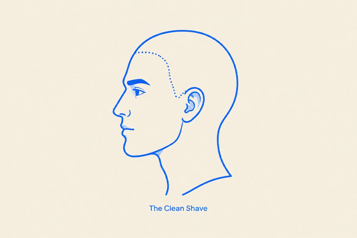 Clean shaven head diagram for a receding hairline