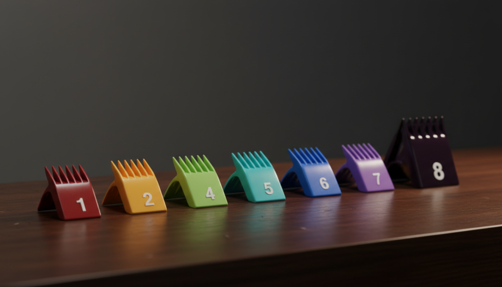 Clipper Guard Sizes Explained (2026): The Andis System, Plain and Simple 1 Row of numbered clipper guard combs by size