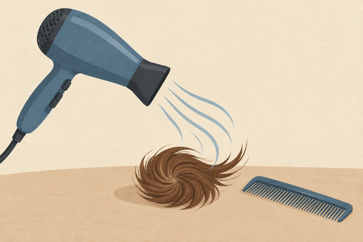 How to Cut a Flattop: The Barber Method Step by Step 2 Blow dryer setting the hair at a cowlick before a precision cut