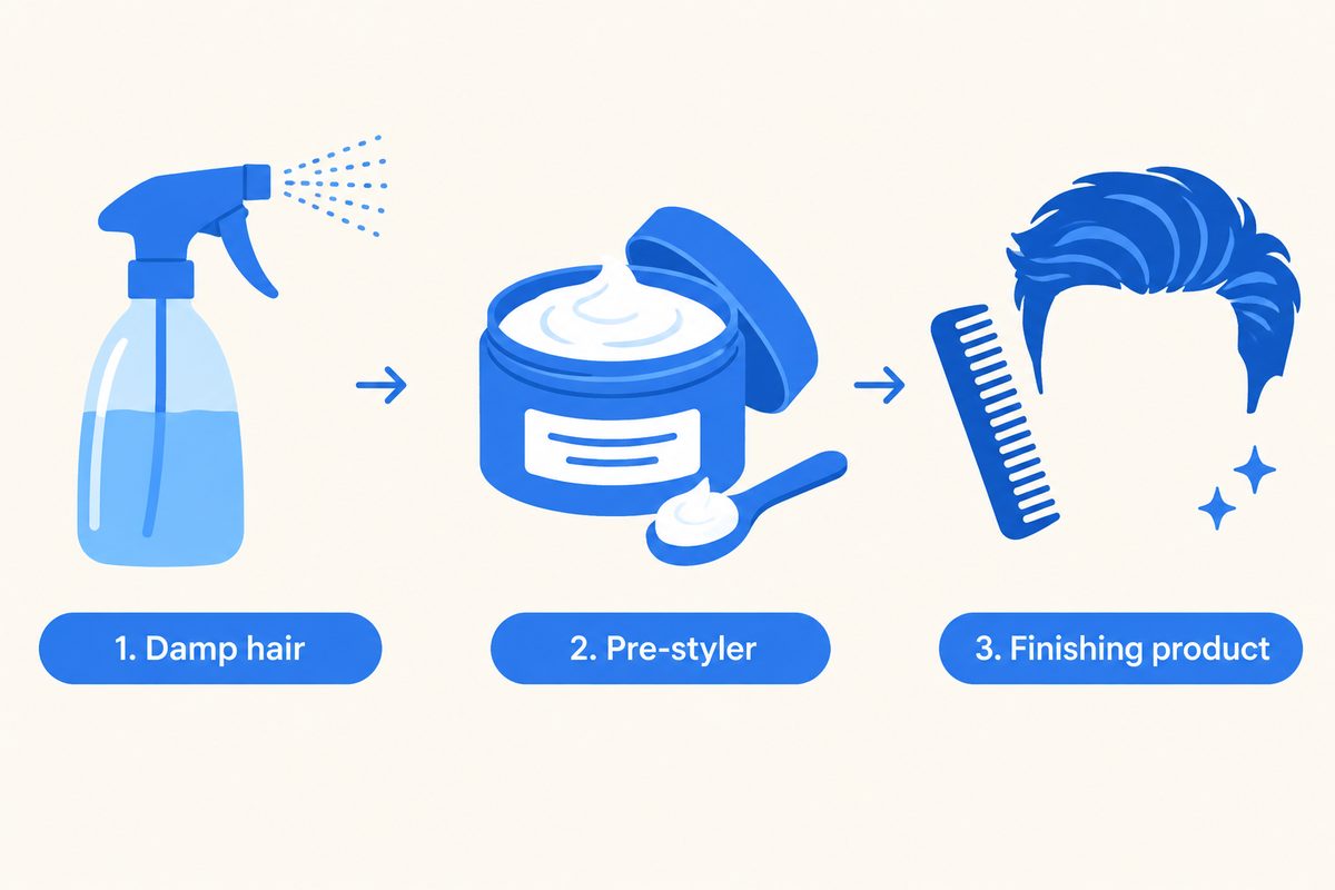 Disconnected undercut styling sequence: damp hair, pre-styler, then finishing product
