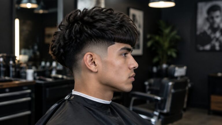 The Edgar Cut: How a Barber Builds the Fluffy Edgar 6 Young man with a fluffy Edgar haircut and mid fade in a barbershop chair