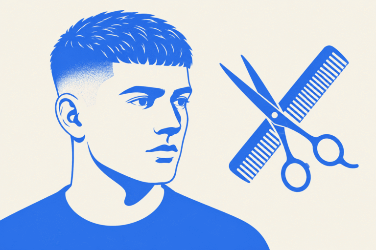 How to Cut a French Crop: Two Barbers' Methods 8 French crop haircut with textured fringe, flat illustration