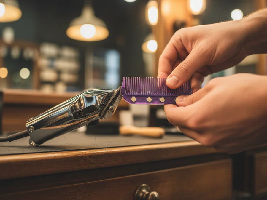 Clipper Guard Sizes Chart: Every Number in MM and Inches 3 A magnetic guide comb being snapped onto a professional clipper blade