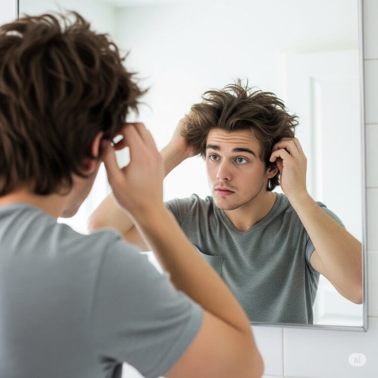 The Ultimate Guide to Men’s Hair Styling: Products, Tools, and Techniques 3 guy styling his hair in mirror