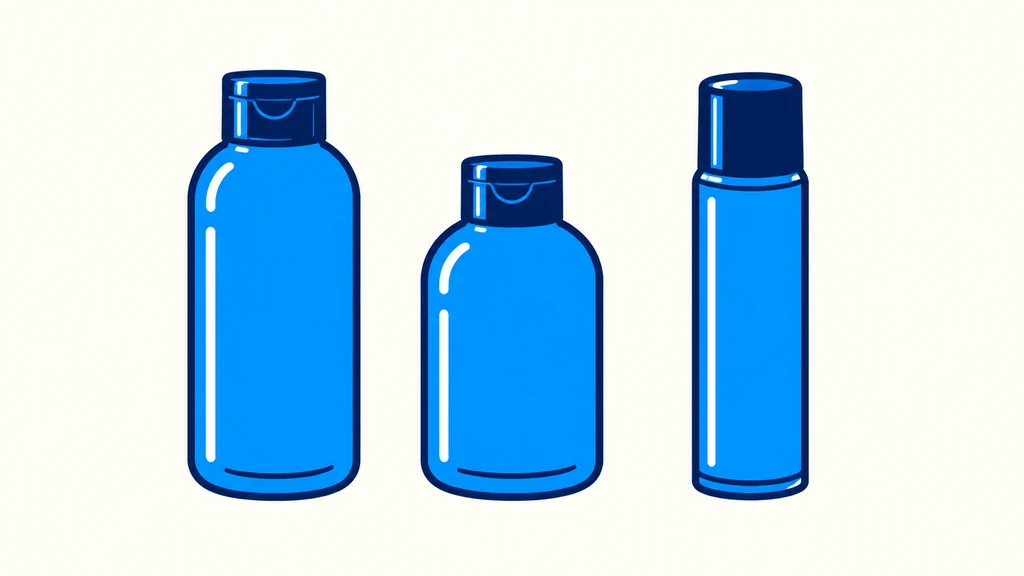 Blue illustration of two unbranded bottles and a capped aerosol can.