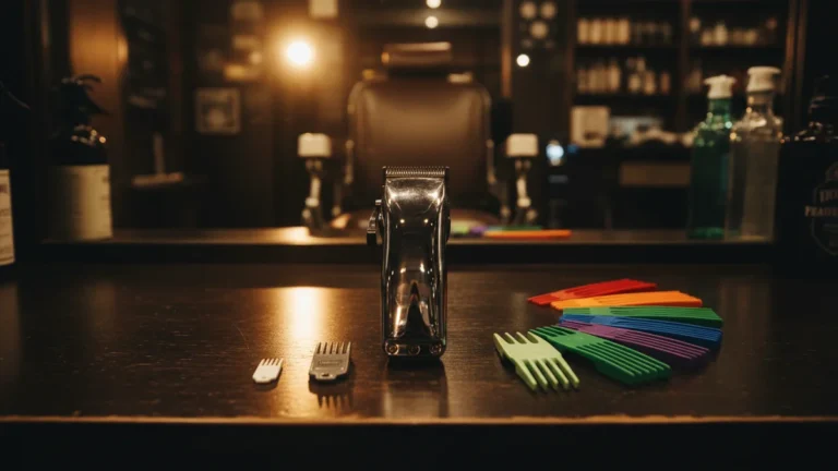 Clipper Guard Sizes Chart: Every Number in MM and Inches 4 Professional hair clipper with a lineup of color-coded guide combs on a barber station