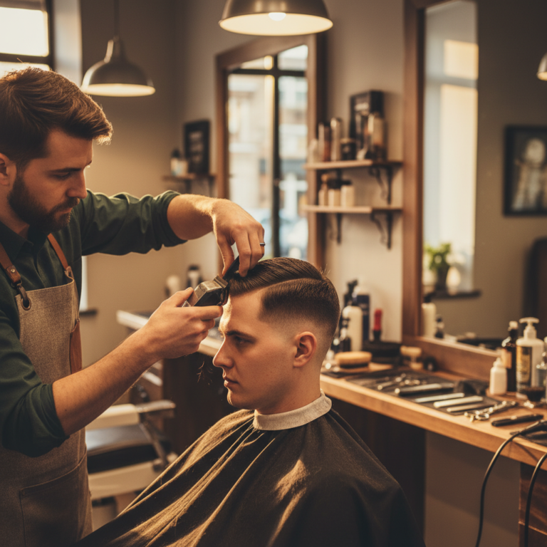 The Comb Over Fade, Step by Step: How a Barber Builds It 4 Barber cutting a comb over fade with a clipper
