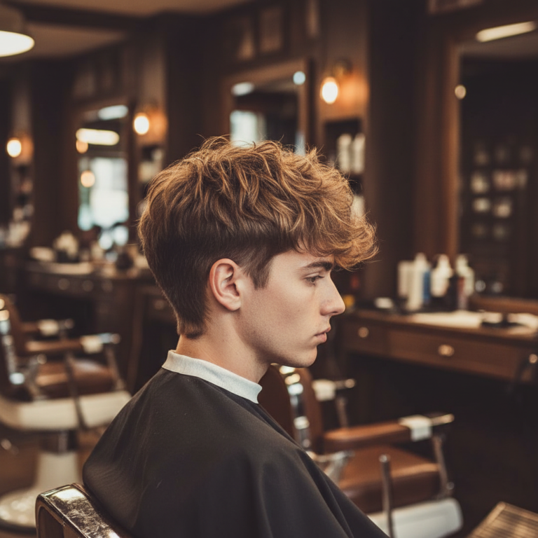 Men's Wolf Cut: The Razor Method, Step by Step 4 Man with a fresh wolf cut: layered piecey texture on top with faded sides