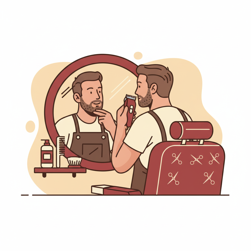 Best Trimmers for Stubble and Short Beards (2026) 1 Man trimming a short stubble beard with a cordless trimmer at a barbershop mirror