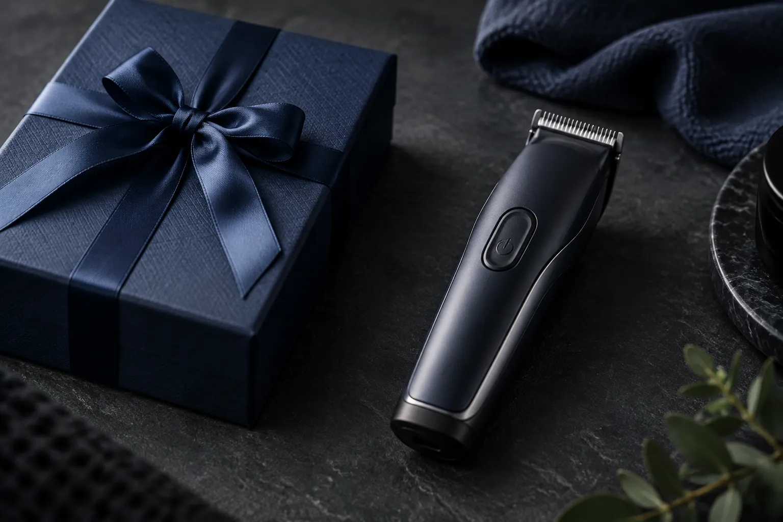 Best Black Friday Clipper Deals 2026: Barber Tools on Sale 3 Navy gift box beside a cordless clipper on dark slate