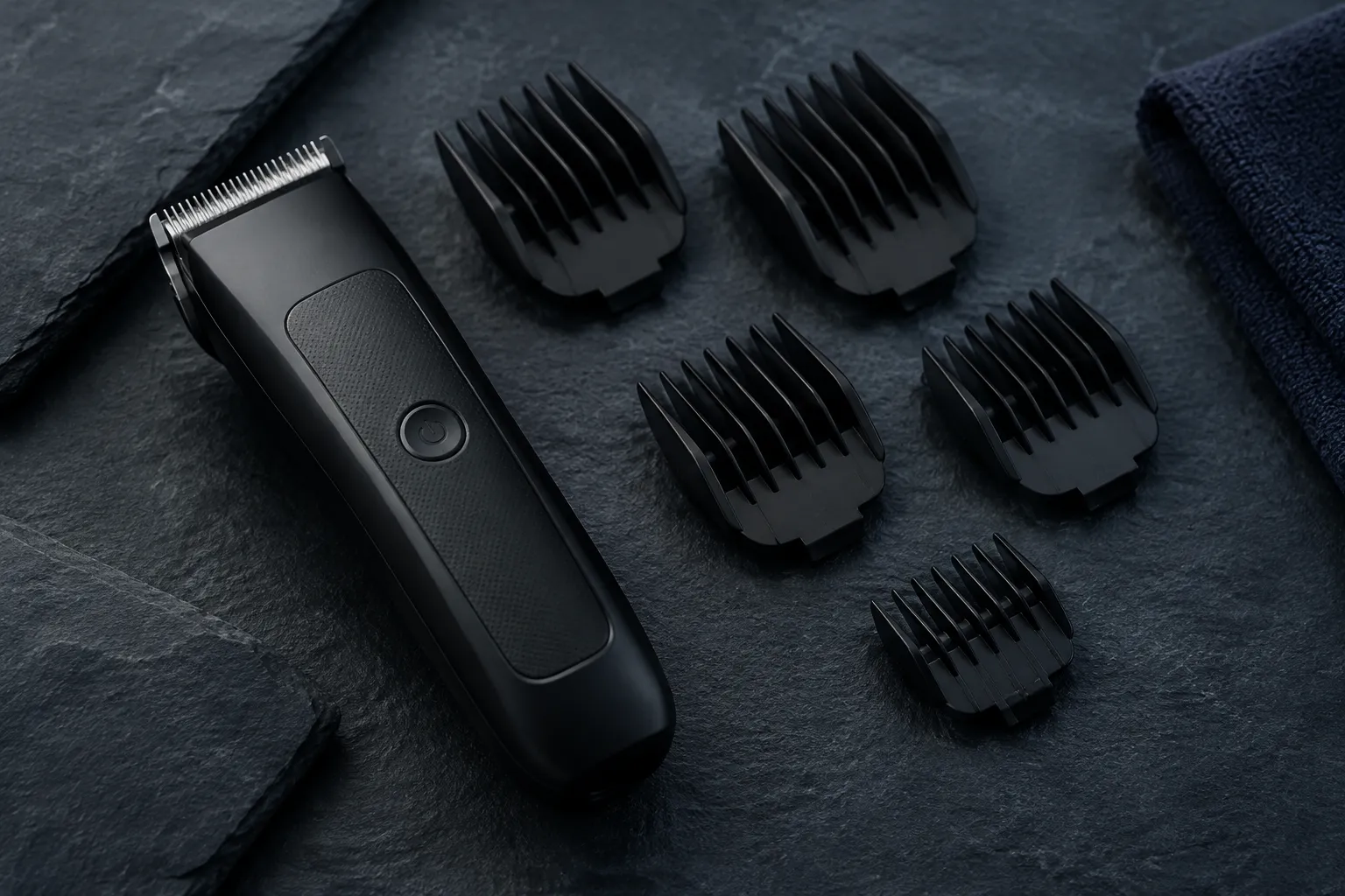 Andis ReVite Review: Is It Worth Buying in 2026? 2 Cordless clipper with a fan of guide combs on dark slate