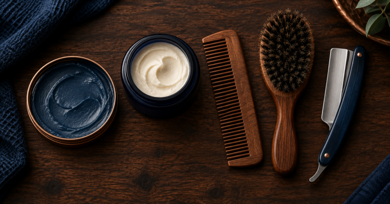 Barber tools and hair products arranged for National Hair Day