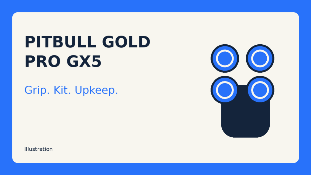 Illustrated Pitbull Gold PRO GX5 title card with an abstract four-cutter shaver icon