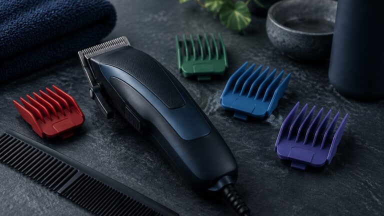 Wahl Hair Clippers for Home Use: Our Top 3 Picks 3 Home haircut clipper with color-coded guide combs on dark slate