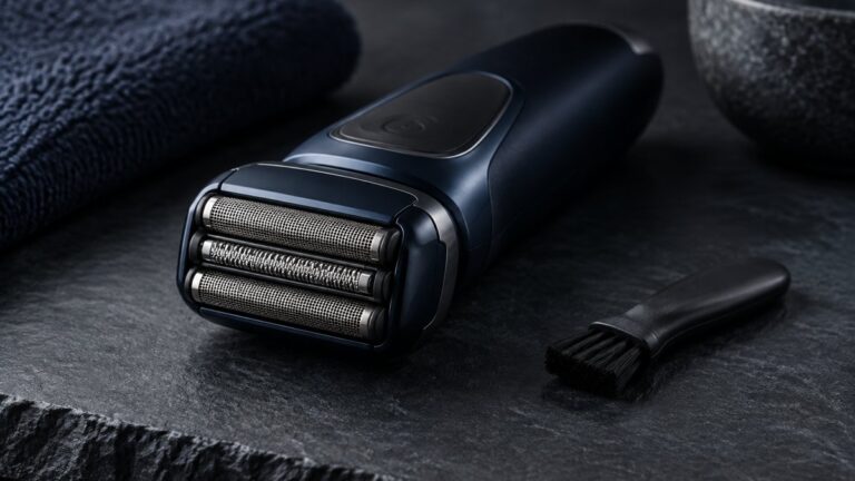 How to Use a Foil Shaver to Fade Down to Bald Skin 4 Foil shaver and brush on dark slate