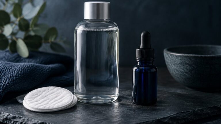 Razor Bumps: What One Barber Educator Says to Do and Avoid 6 Toner bottle, cotton pad and dropper on dark slate