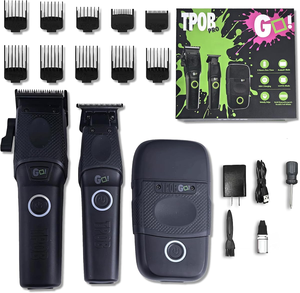 TPOB GO professional barber clipper, trimmer and shaver set with guards and charging stand