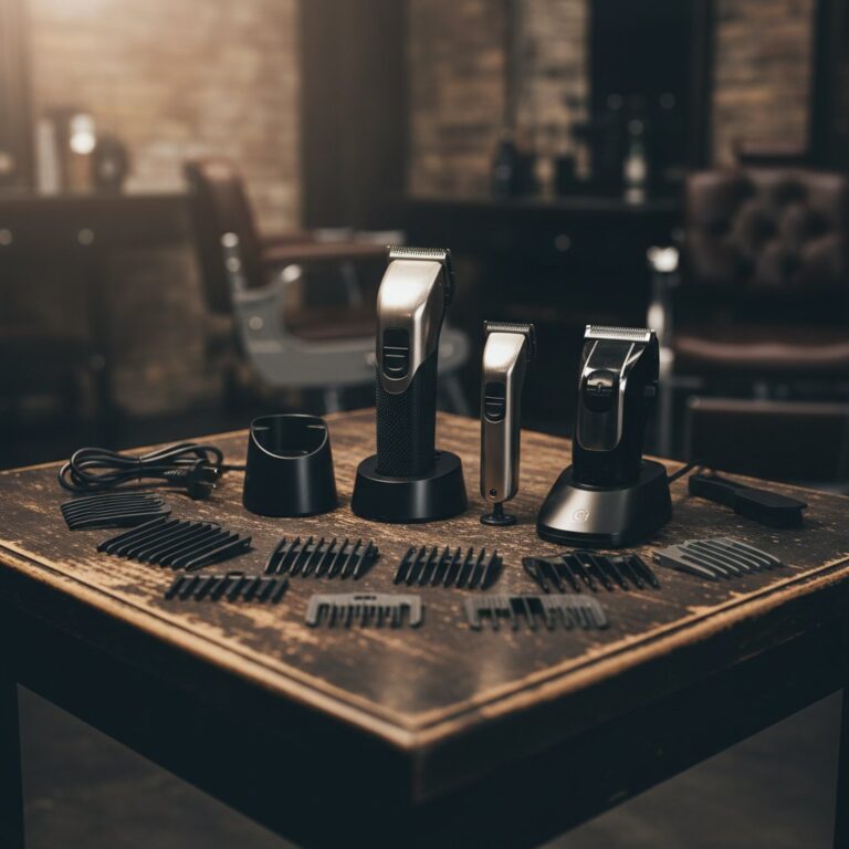 TPOB GO Review: What 360Jeezy's "Watch Before You Buy" Verdict Means for the Clipper You Can Buy Today 7 TPOB GO clipper and trimmer set with guards and charging stands on a barbershop table